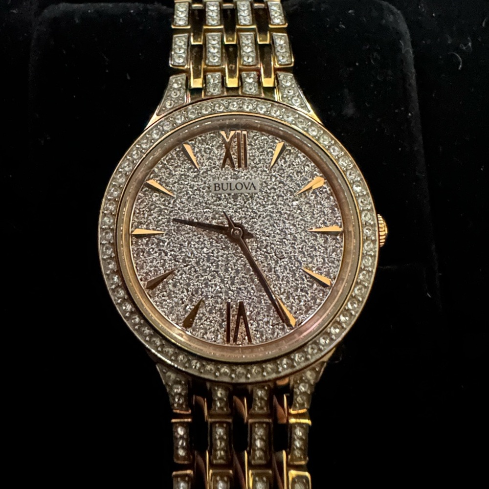 Women’s Crystal Accented Rose Gold Tone Stainless Steel Bracelet Watch